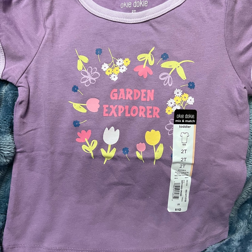 Okie Dokie Purple Short Sleeve Tee with Garden Print
